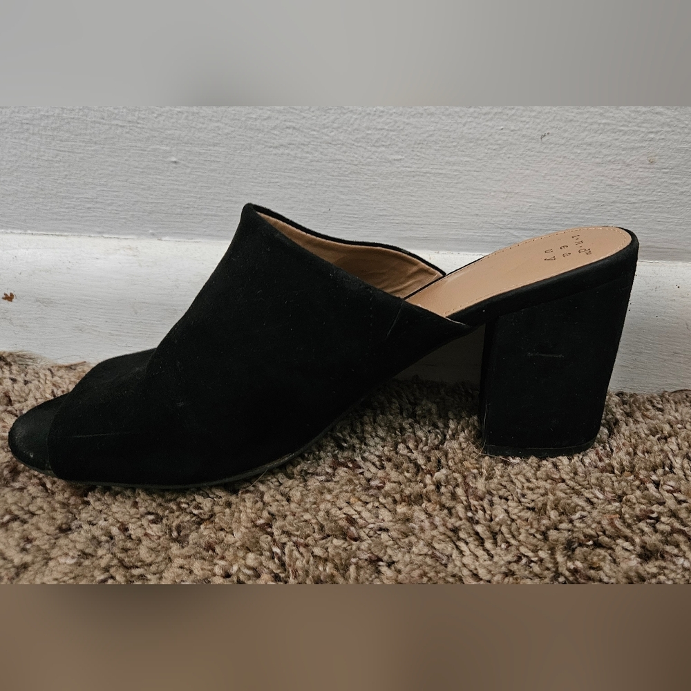 Women's Black Block Heel Mules